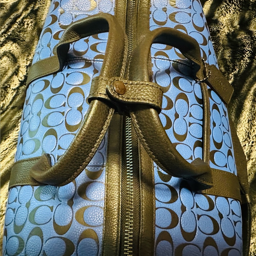 Coach Blue and Black Travel bag with Embossed Leather